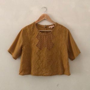 Louise misha sz 38 linen golden  crop blouse